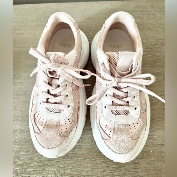 Maje Faster Leather and Suede Trainers in Light Pink - Size 39 - Picture 3 of 9